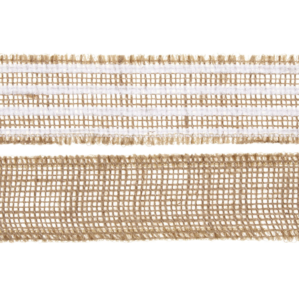 Love, Laugh, Craft Burlap Ribbon Set, 1.5"W x 3-Yds, Natural/White Stripe