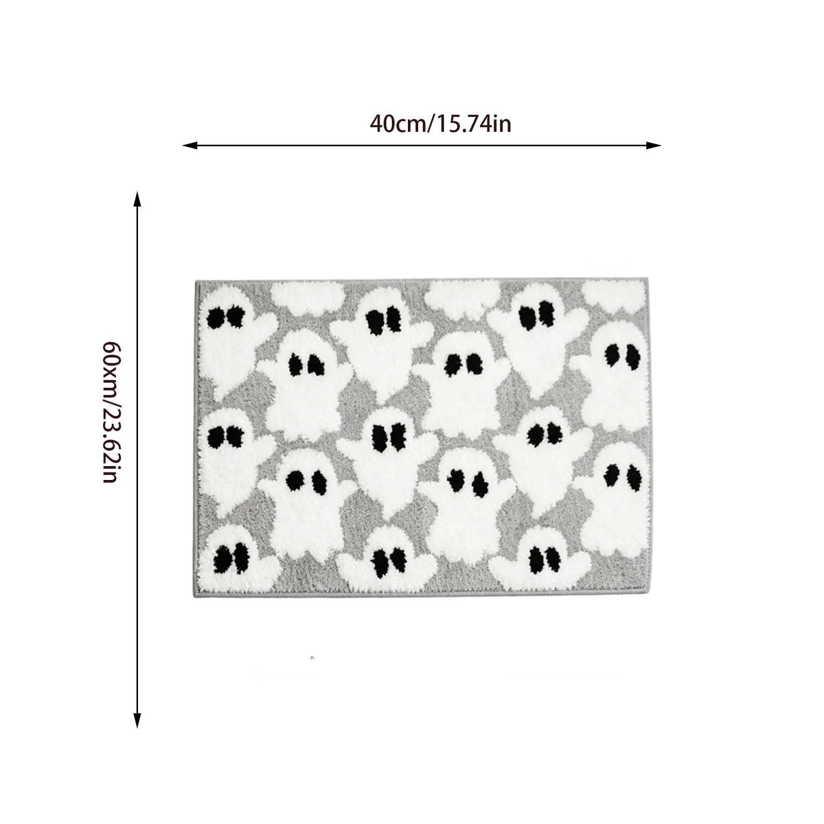 Halloween Heart Print Doormat 60x40cm, Black Orange Spooky Entry Mat for Front Door, Non-Slip Indoor Outdoor Rug