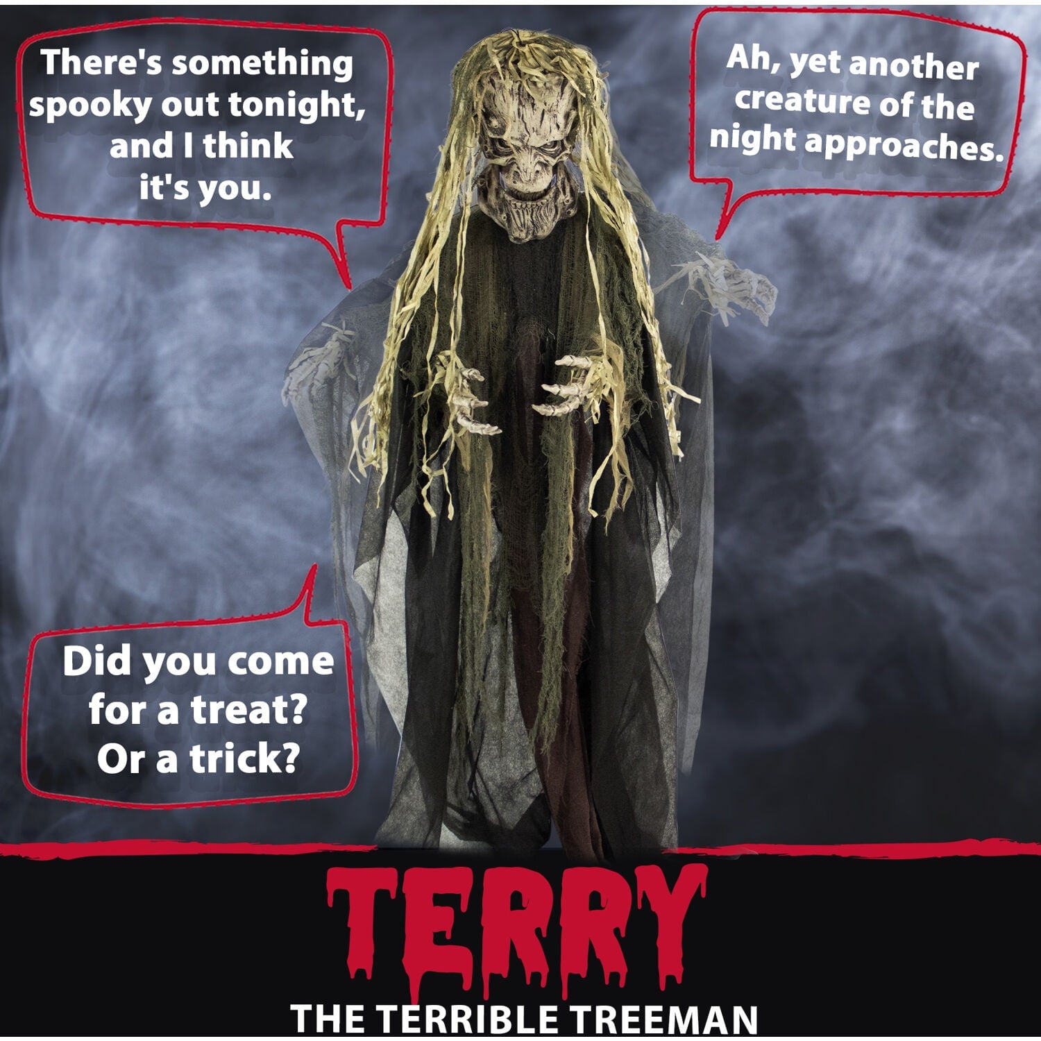 Haunted Hill Farm Life-Size Animatronic Tree Man, 75" Indoor/Outdoor Halloween Decoration, MultiColor