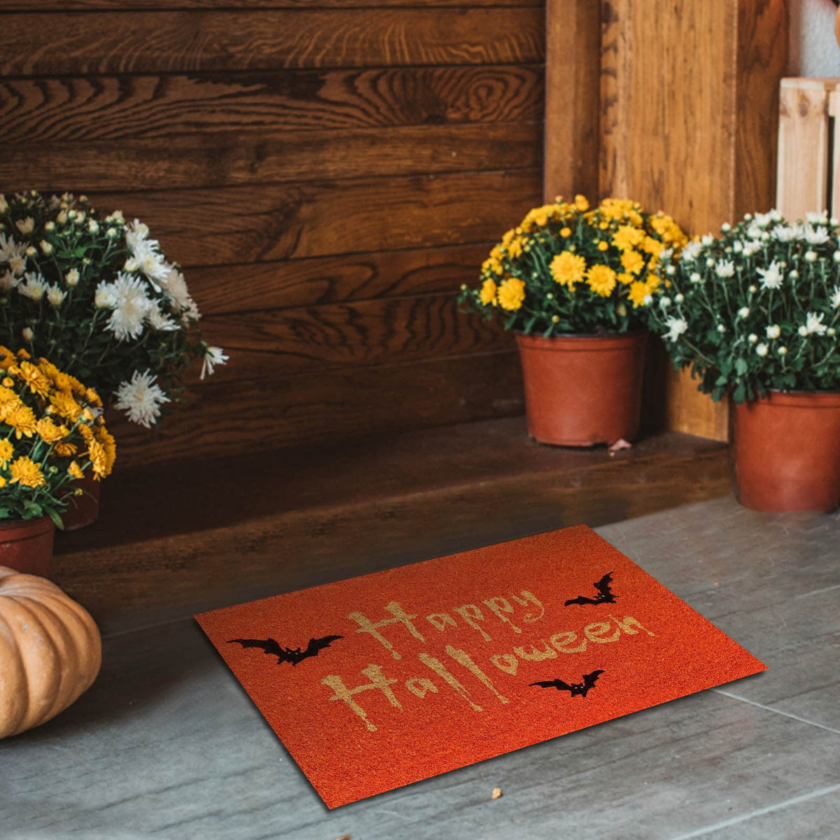 Wovilon Halloween Area Rug Doormat, Black Castle Front Door Mat Non Slip Rubber Backing, Happy Halloween Orange Indoor Outdoor Entrance Mats, Halloween Home Decor Outdoor Rug, 16 X 24 Inches