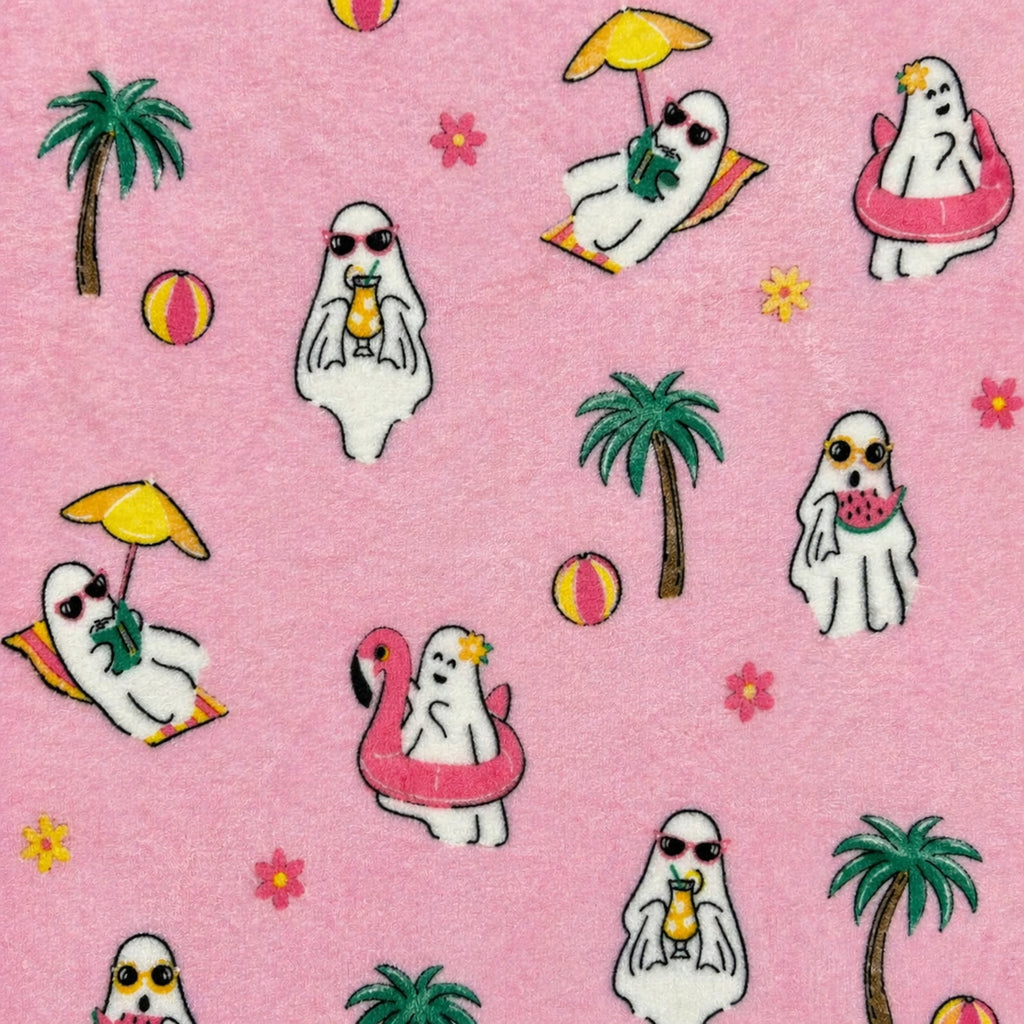 Summerween 18"x18" Plush Decorative Pillow, Vacation Ghosts