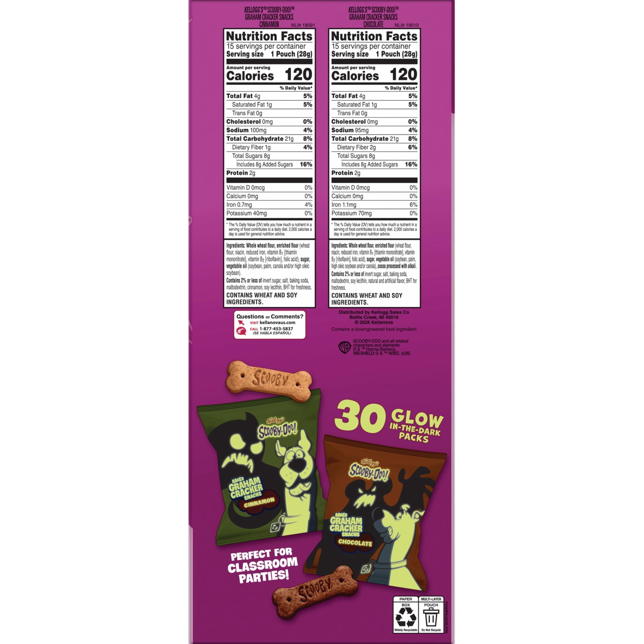 Kellogg's SCOOBY-DOO! Variety Pack Graham Snacks, Halloween Snacks, 30 Count