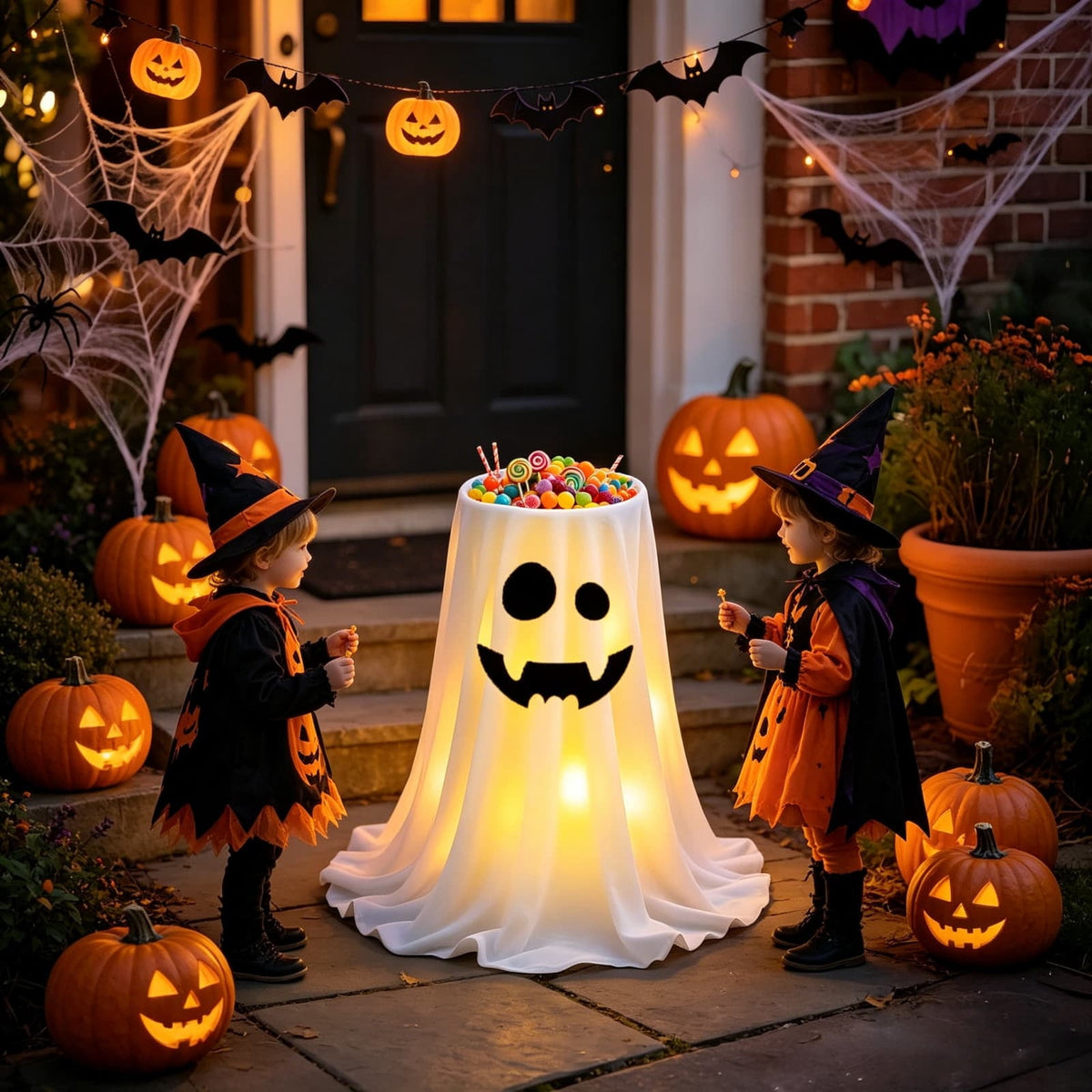 Gallickan Remote Control LED Ghost Candy Bowl with Stand, Light Up Animated Trick or Treat Container, Spooky Halloween Party Decor for Front Porch