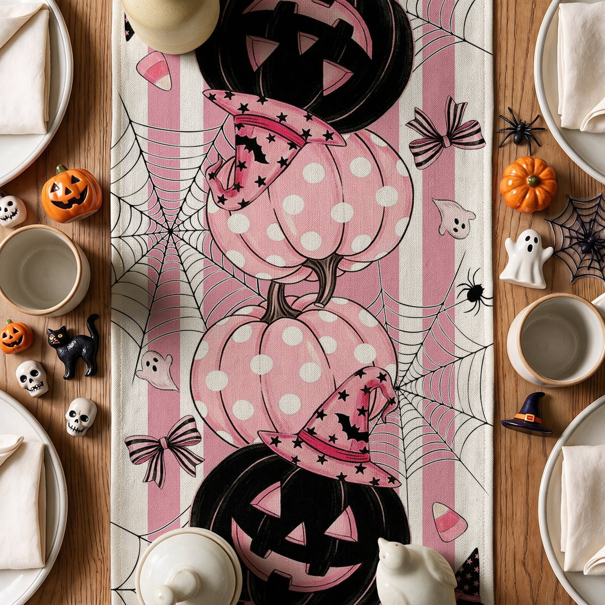 Sm:)e Halloween Table Runner Ghost Pumpkin 13x72 Inch, Halloween Party Kitchen Dining Indoor Outdoor Decorations,Orange