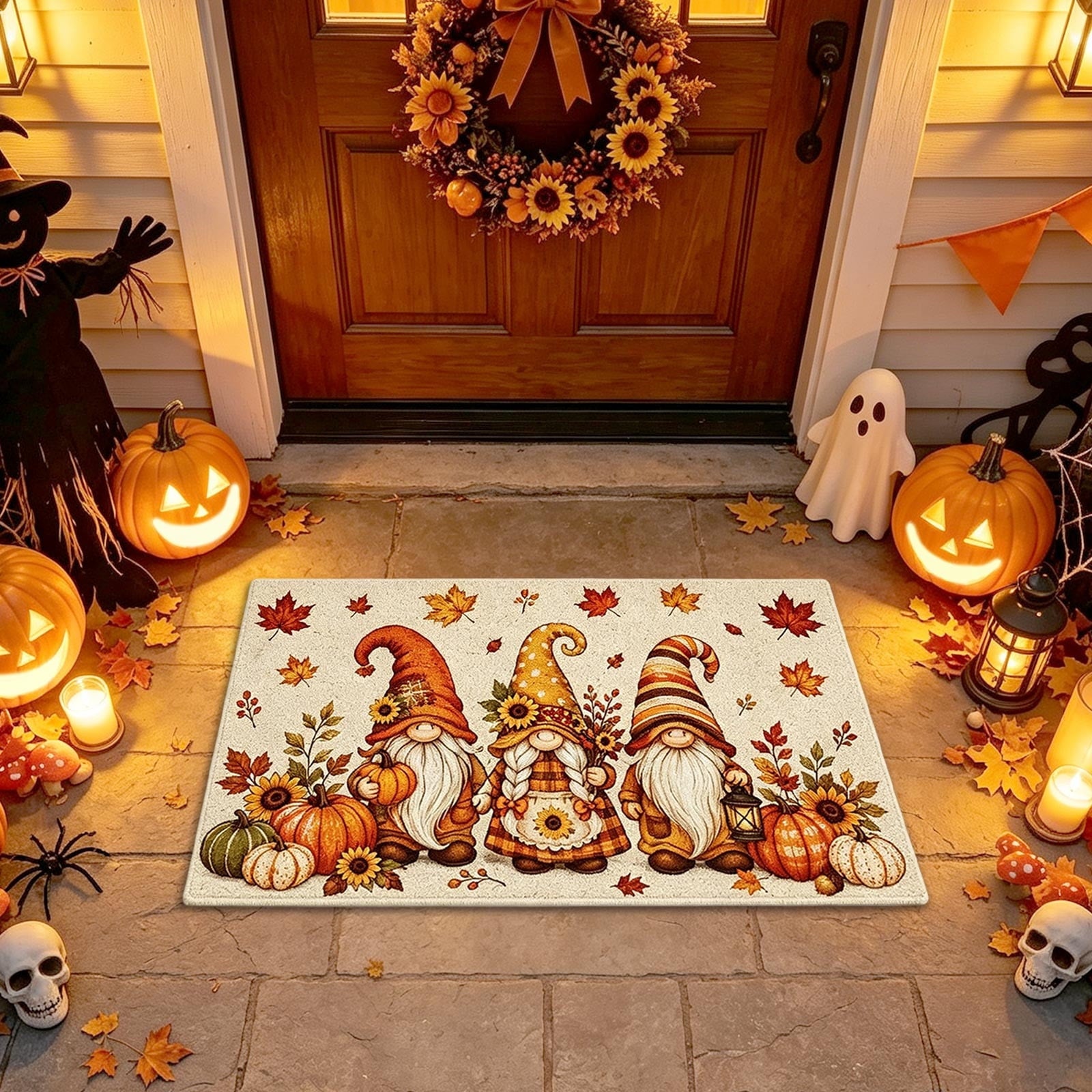 Halloween Decor Black Cat Doormat 15.75x23.62 Inch Fall Pumpkin Moon Design Non Slip Indoor Entrance Rug for Home Entryway Decor