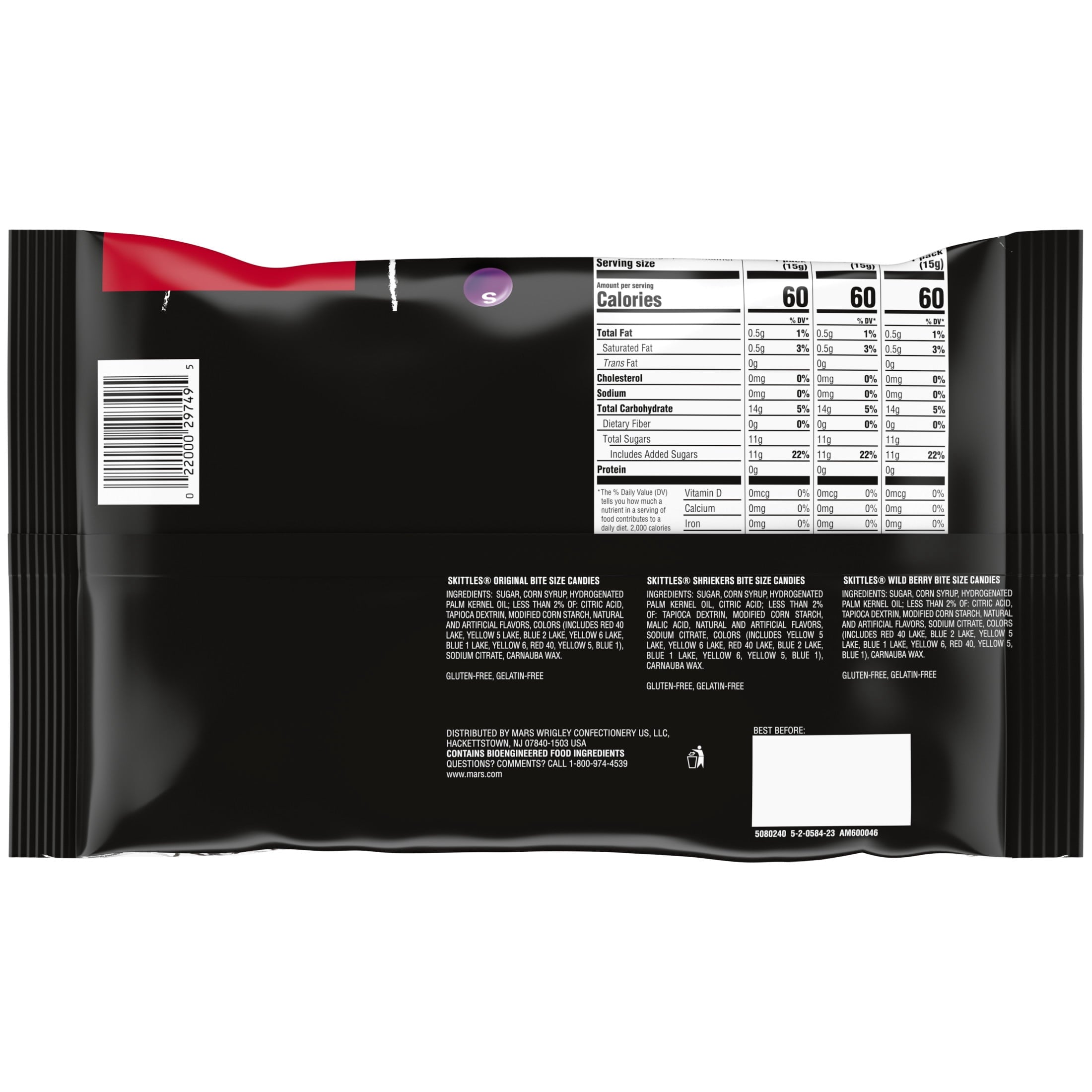 Skittles Original, Wild Berry & Shriekers Fun Size Chewy Halloween Candy, 20 Count Bulk Bag