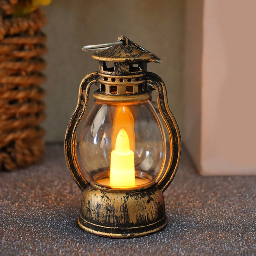 Harlier Vintage Design Plastic Mini Lantern, Tables Centerpieces LED Simulation Candle, 3.6 Inch Small Hanging Lantern, Lanterns Decorative for Wedding Centerpiece Tables (Gold)