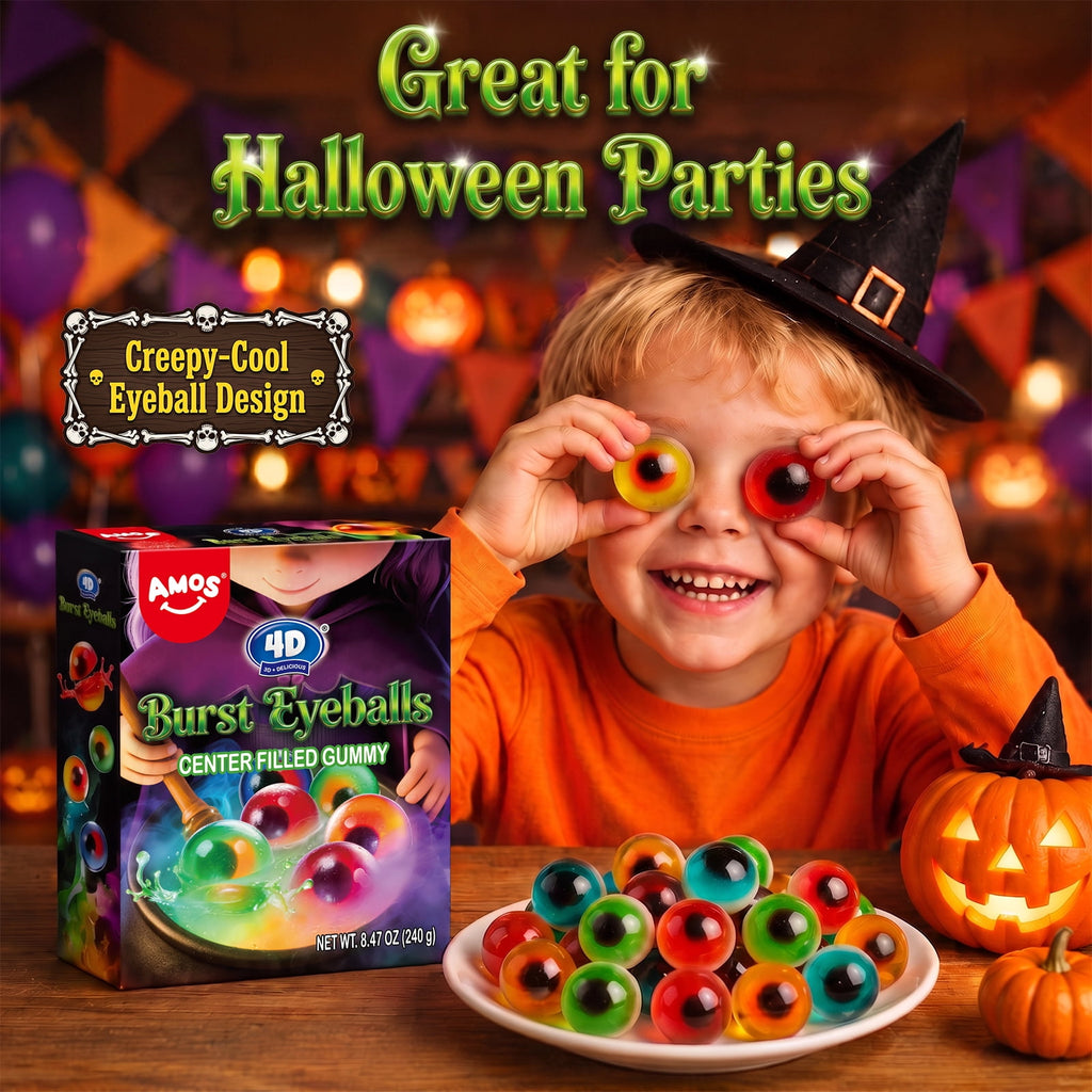 AMOS Cotton Candy Halloween Pizza, Eyeballs Candy for Party, Gluten-Free, 6 Count, 6.35 oz