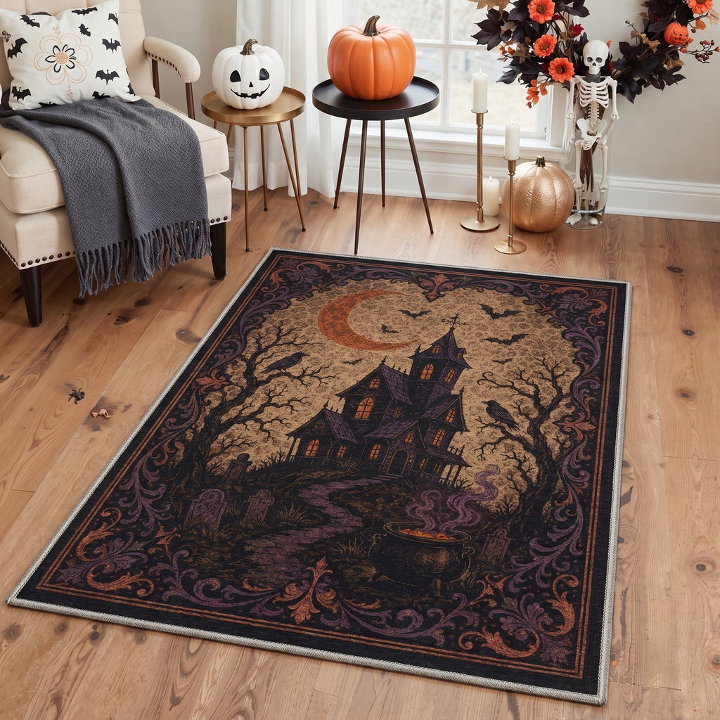 GENIMO 2'x3' Halloween Doormat, Washable Non Slip Soft Whimsical Cat Outdoor Door Mat for Front Door Covered Porch Patio Entryway, Rustic Black