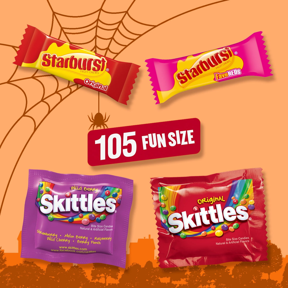 Skittles & Starburst Fun Size Chewy Halloween Candy Variety Pack, 80 Ct Bulk Bag