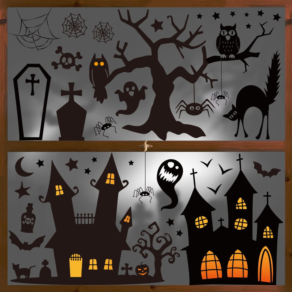 Smile 100 PCS Halloween Window Cling Sticker, Goost Trick or Treat Pumpkin Truck Gnome for Home Party Supplies Shop Window Glass Display Decoration