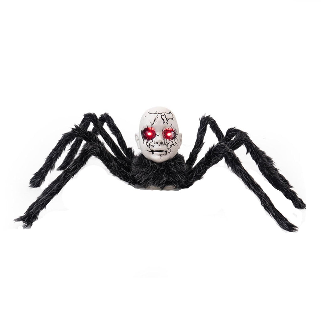 Halloween Doll Face Spider Walking T-oy Sound Activated Light Up Horror Prop Halloween Haunted House Decoration Party Scene Display Scary Animated Ornament Use Set Item Accessory