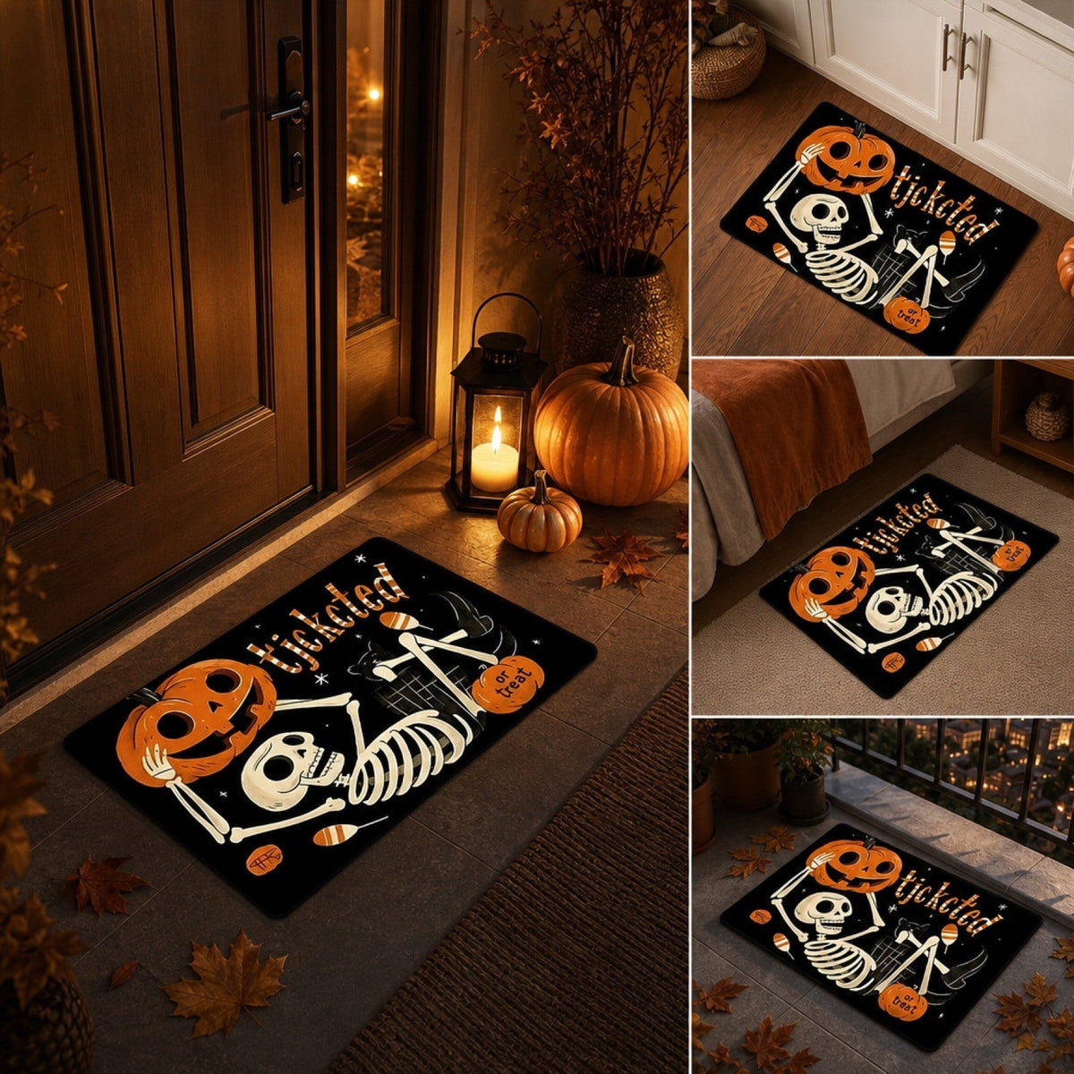 Halloween Celebration Doormat 16x24 Inch, Spooky Ghost Entrance Mat for Front Porch Indoor Outdoor, B