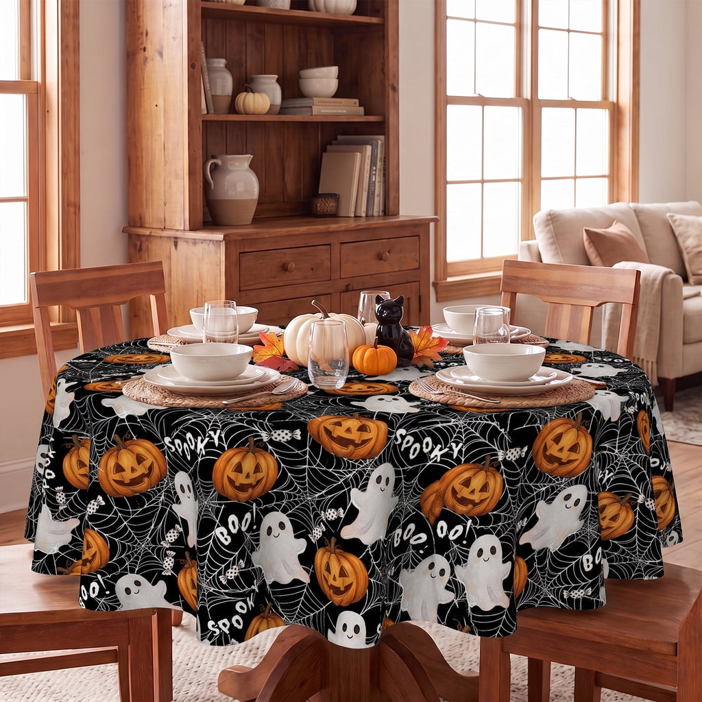 Sm:)e Ghost Bat Pumpkin Spider Web Halloween Tablecloth 60x84 Inch, Wrinkle-Resistant & Machine Washable Table Cover for Dining Decor, Rectangle