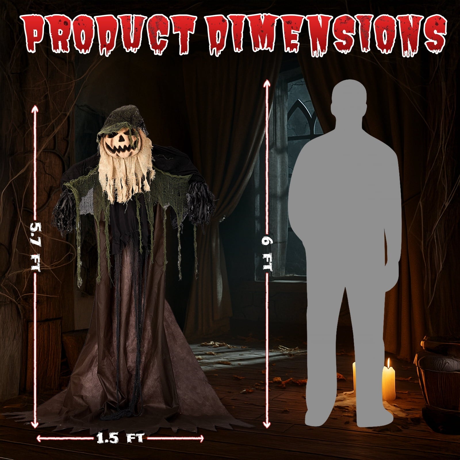 UBesGoo 6' Ghost with The Pumpkin Head Halloween Animated Animatronic Decoration, Halloween Pumpkin Skeleton Outdoors