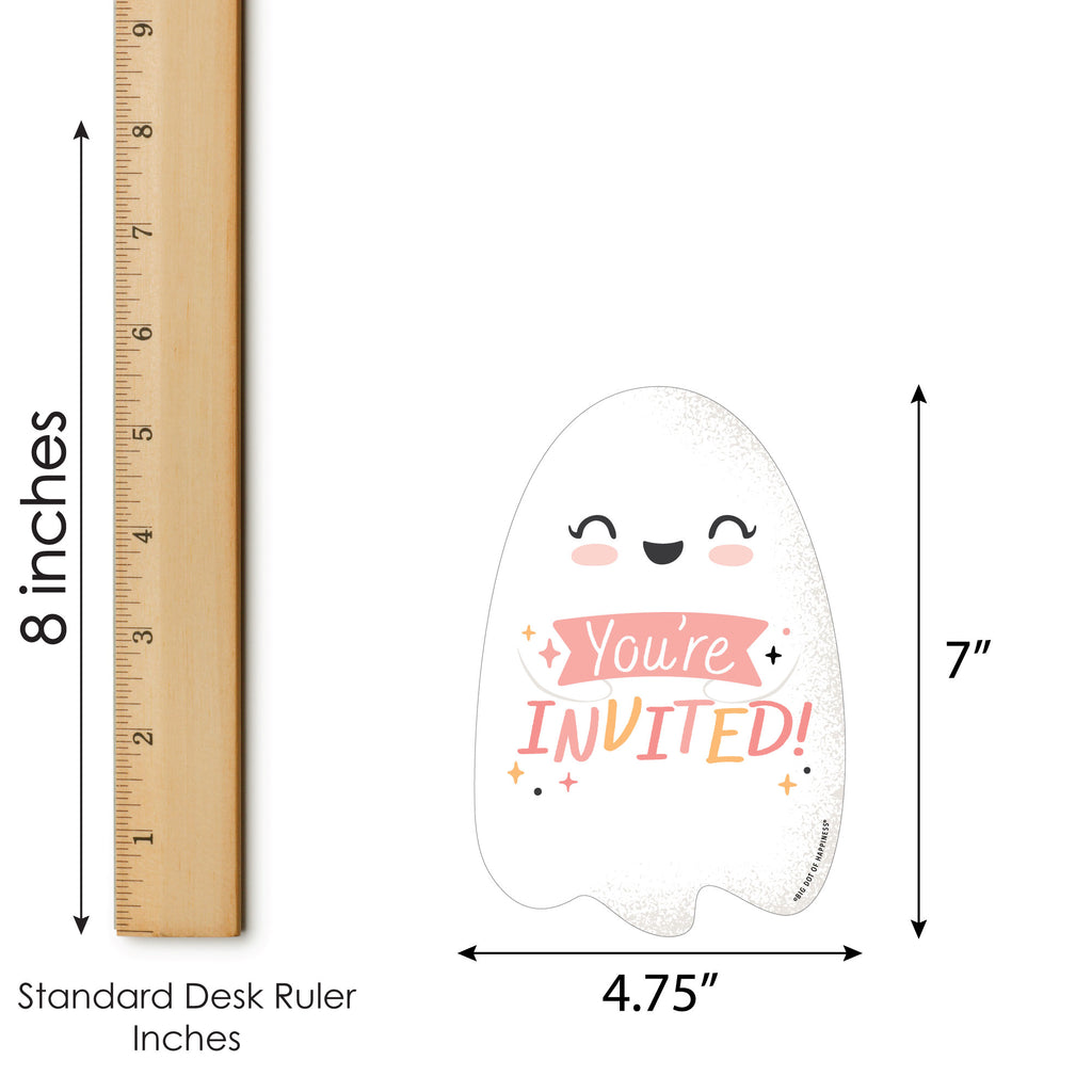 Big Dot of Happiness Pastel Halloween - Shaped Fill-In Invitations - Pink Pumpkin Party Invitation Cards with Envelopes - Set of 12