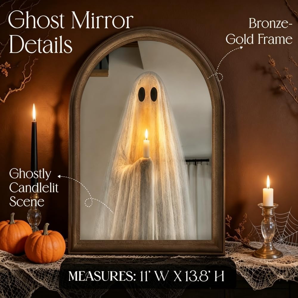 Clearance Martha Ghost Mirror! Halloween Decorations Indoor Gifts, LED Ghost Mirror Hologram,Spooky Gothic Decor,Haunted Mirror Halloween Decorations,Vintage Wall Decor for Living Room Fireplace