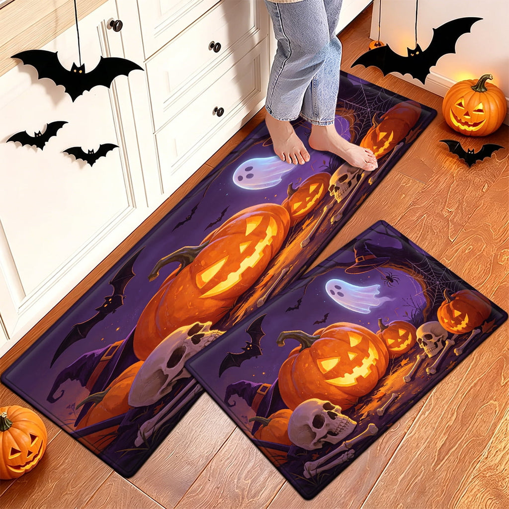 YIMEIS Halloween Pumpkin Lantern 3Pcs Flannel Mat & Kitchen Rugs Set,16''×24'' 20''×30'' 17''×47'' Inches,Soft Non-slip for Home Bathroom