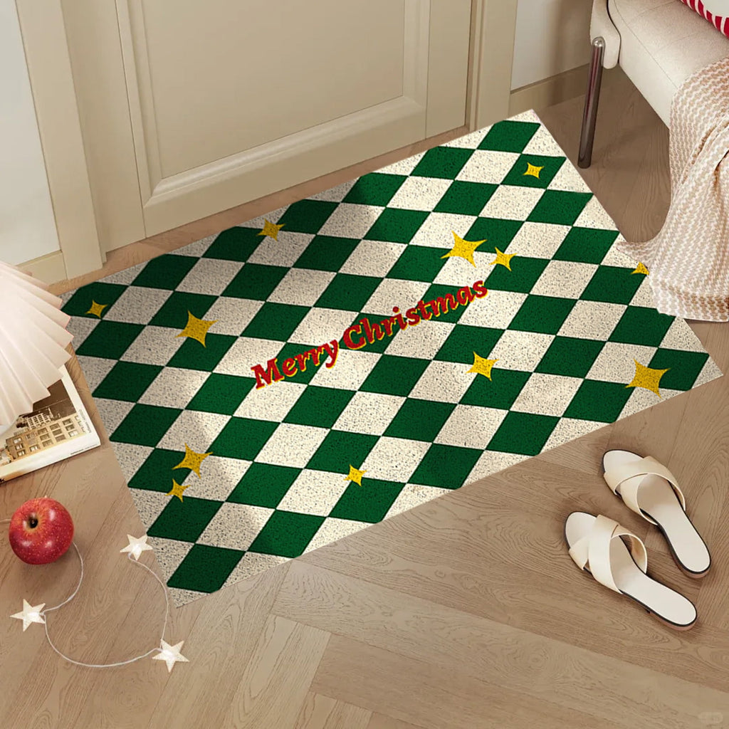 Orange Plaid Fall Outdoor Mat, Hand-Woven Porch Rug for Thanksgiving Halloween Door Decor