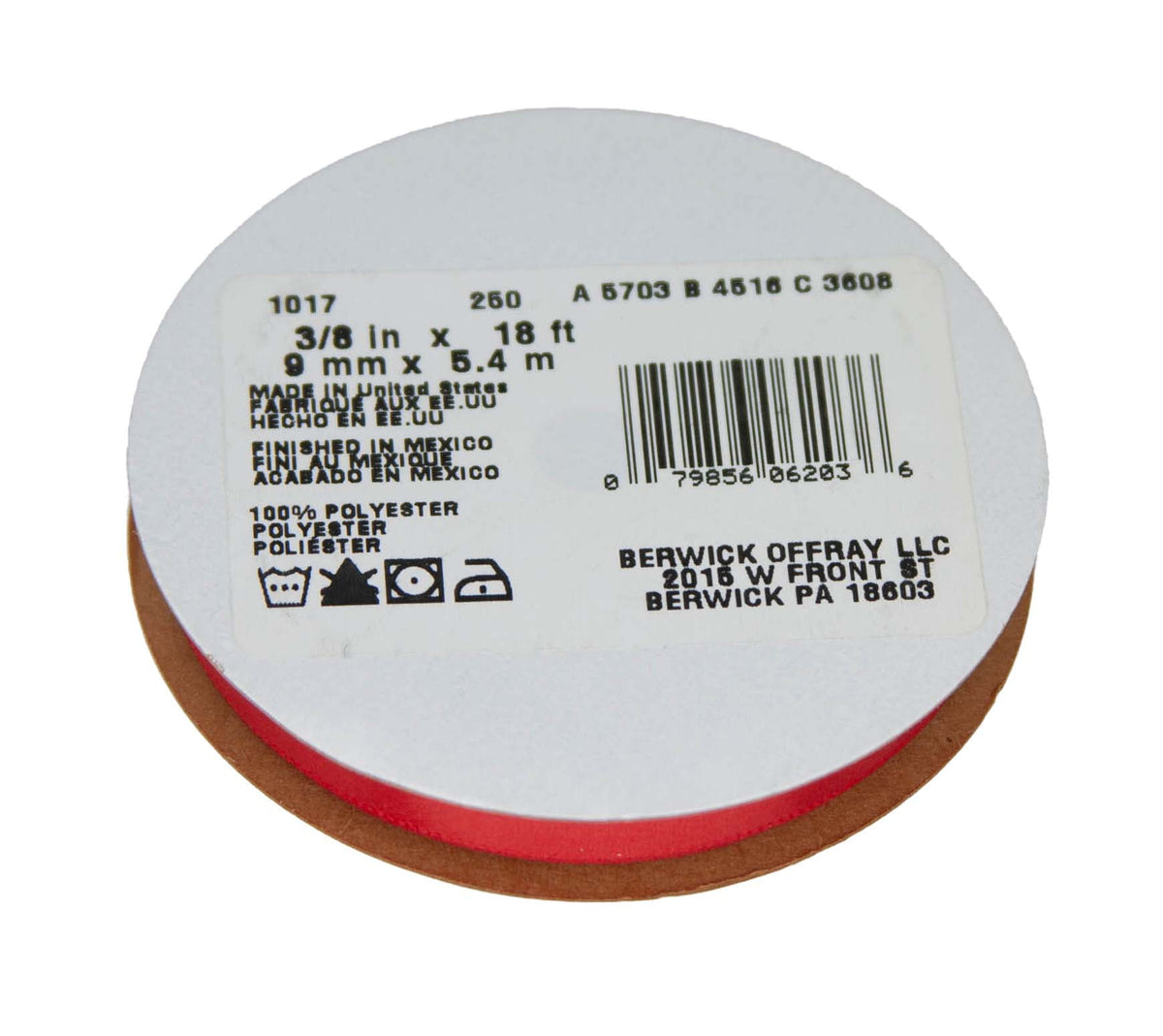 Offray Ribbon, Red Wine 3/8 inch Single Face Satin Polyester Ribbon, 18 feet