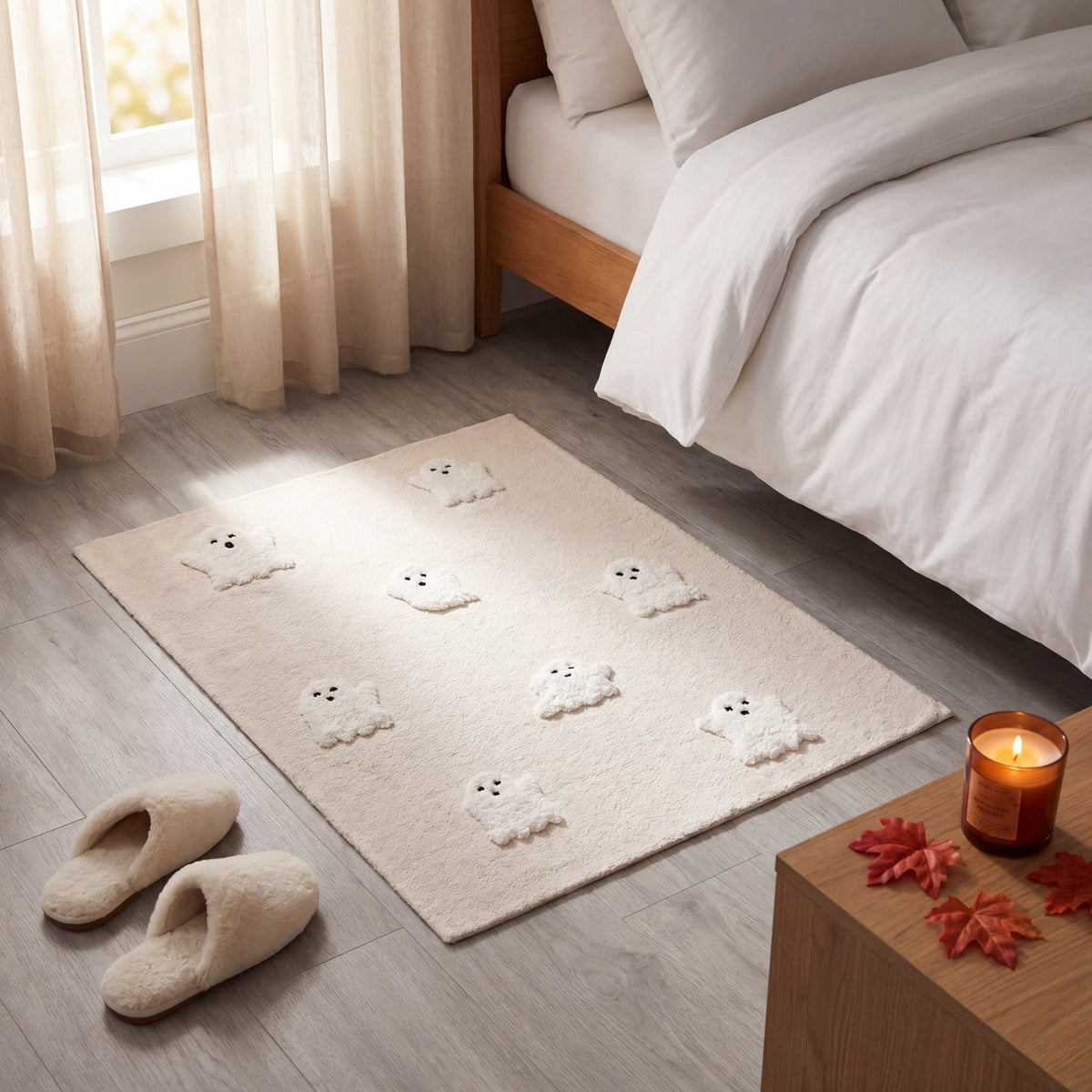 OutmaxHome Halloween Theme Cute Ghost Print Doormat, 15.8x23.6 Inch Non-Slip Absorbent Mat, Easy to Clean, for Front Door, Porch, Farmhouse