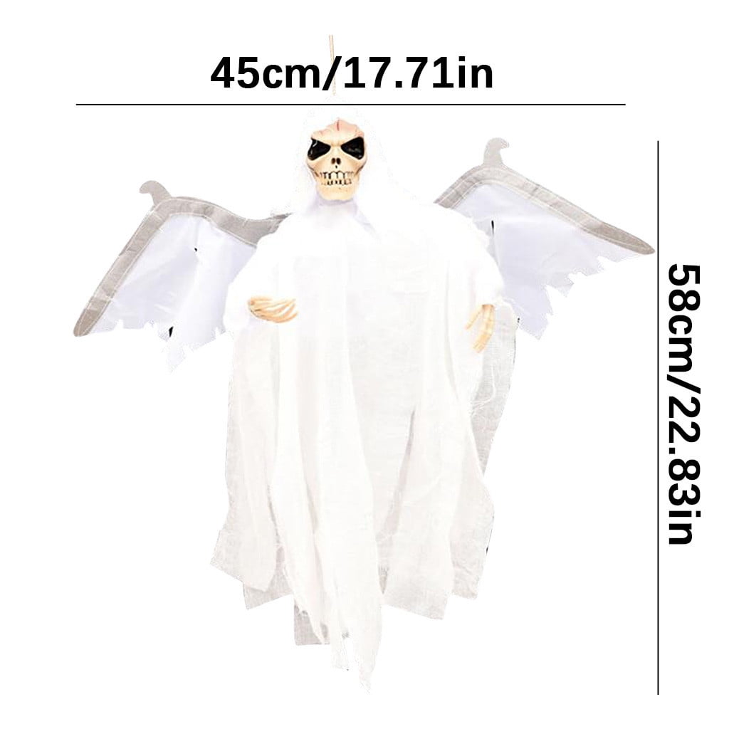 Wadada Sound Activated Move Effect Halloween Hanging Ghost Decorations with Light Up Eyes and Screaming Sound,Voice Control Animated Skeleton for Haunted House Yard Indoor Outdoor Decor(22x17 Inches)
