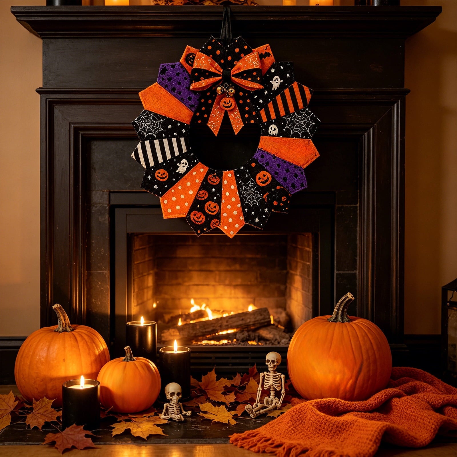 HOARBOEG Handmade Wrought Iron Maple Leaf Wreath, Thanksgiving Rudolph Fall Harvest Door Hanging, Orange Metal Autumn Wreath with Berries, Garden Wall Decor, 15.75 in
