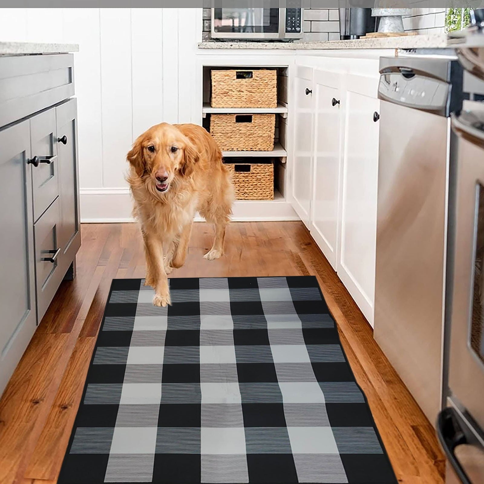 Fnochy Halloween Door Mat Outdoor 23.6"x35.4", Fall Decor Buffalo Plaid Outdoor Rug, Farmhouse Checkered Layered Welcome Door Mat for Entryway, Halloween Front Porch Decor, Orange and White