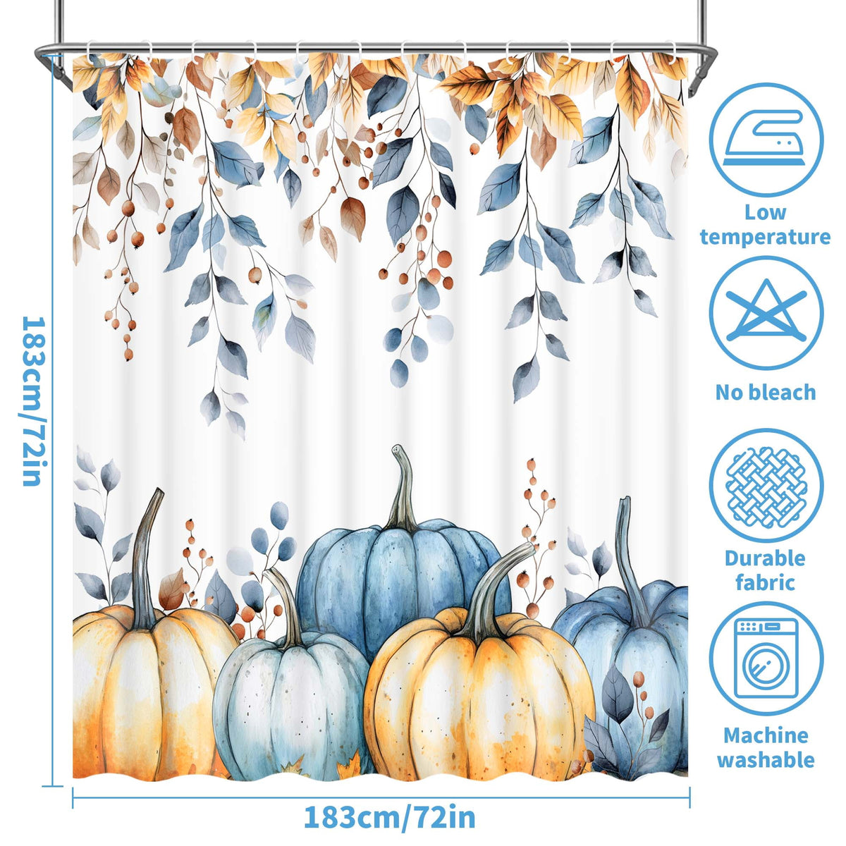 Ikfashoni Fall Shower Curtain with Hooks, Fall Decor for Home, Buffalo Plaid Pumpkin Waterproof Bathroom Curtains, 72"X72"