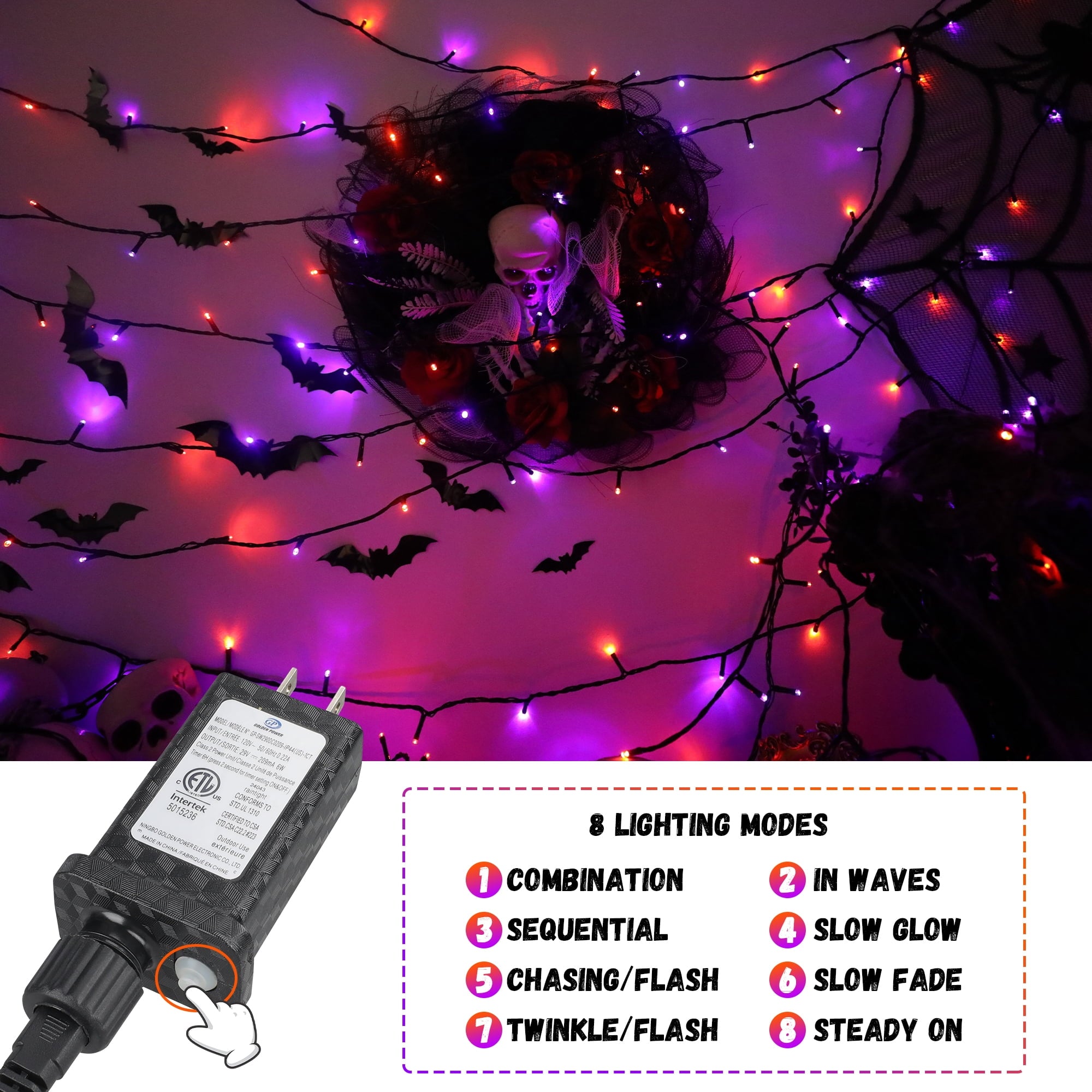 Magotan 100 LED 33 ft Halloween Lights Outdoor Indoor Orange and Purple Halloween Decorations String Lights