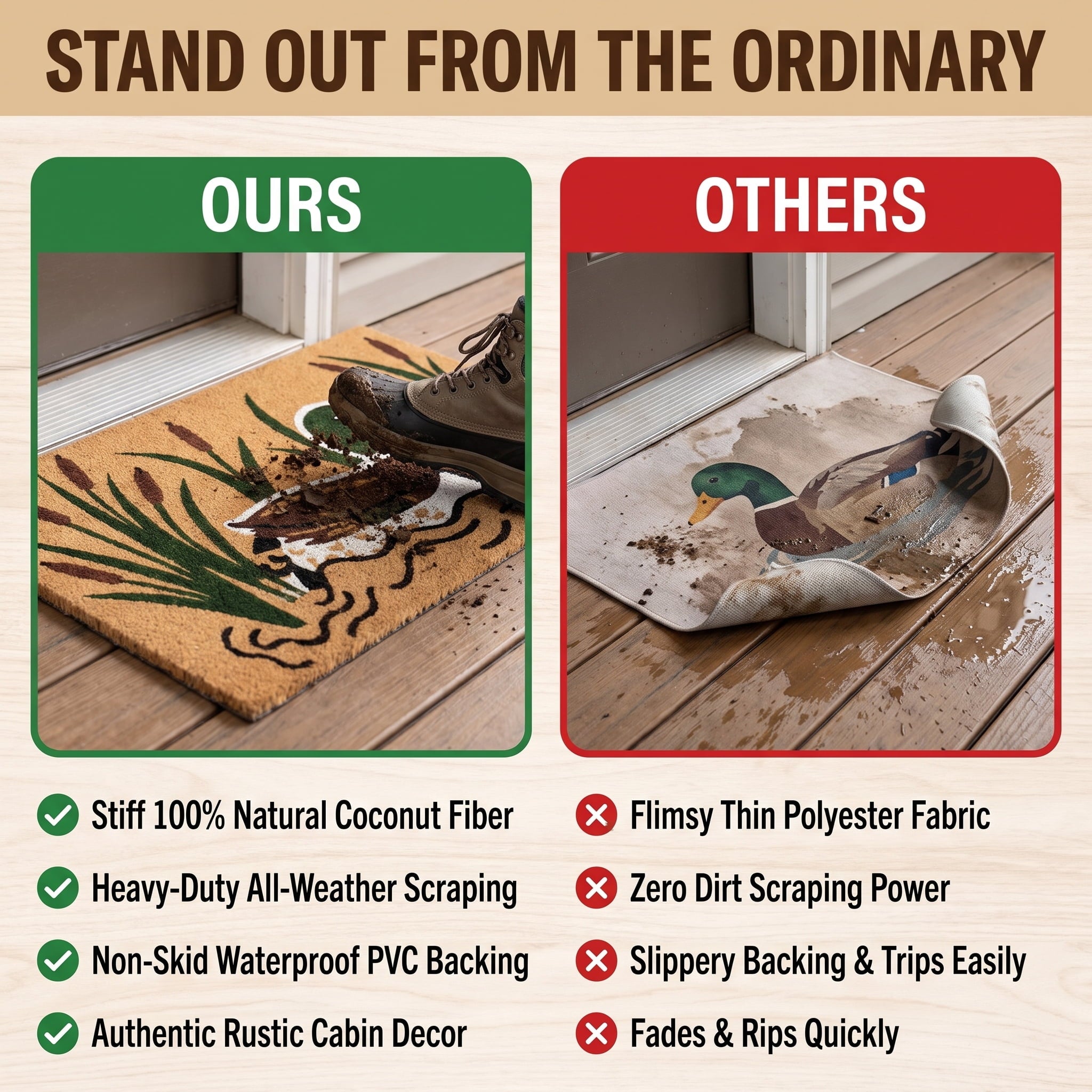 Duck Doormat Outdoor 24'', Rustic Front Door Mat for Entryway, 1 PC