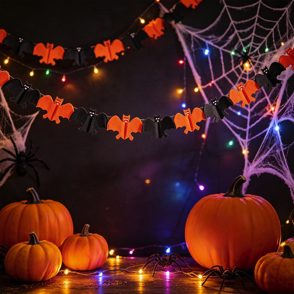 Halloween Paper Banner Decorations, 9.8Ft Orange Black Spider Bunting Garland Banners Decor for Wall Home Indoor Outdoor Birthday Party Supplies