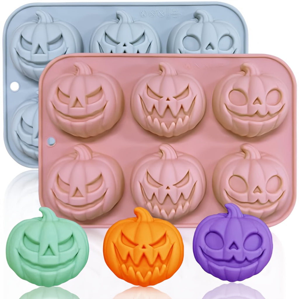 Ktlvex 6-Cavity Pumpkin Silicone Mold, Rectangular, Food-Grade, Pink – for Halloween Chocolate, Soap & Baking