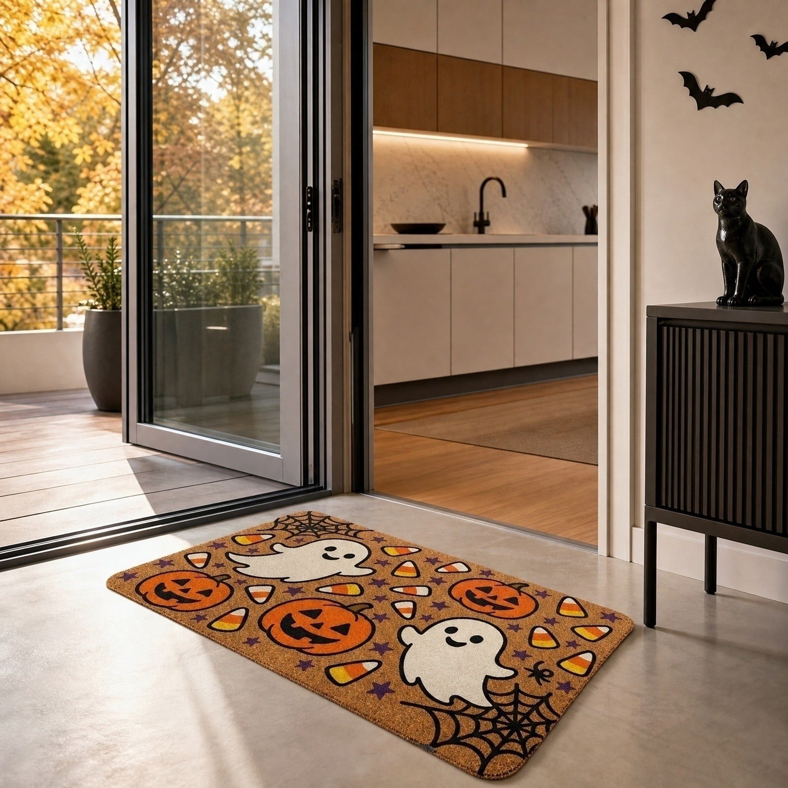 OutmaxHome Halloween Theme Cute Ghost Print Doormat, 15.8x23.6 Inch Non-Slip Absorbent Mat, Easy to Clean, for Front Door, Porch, Farmhouse