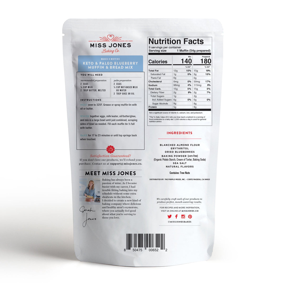 Miss Jones Baking Co. Keto & Paleo Not Cornbread Bread & Muffin Mix, Gluten Free, 7.4 Oz