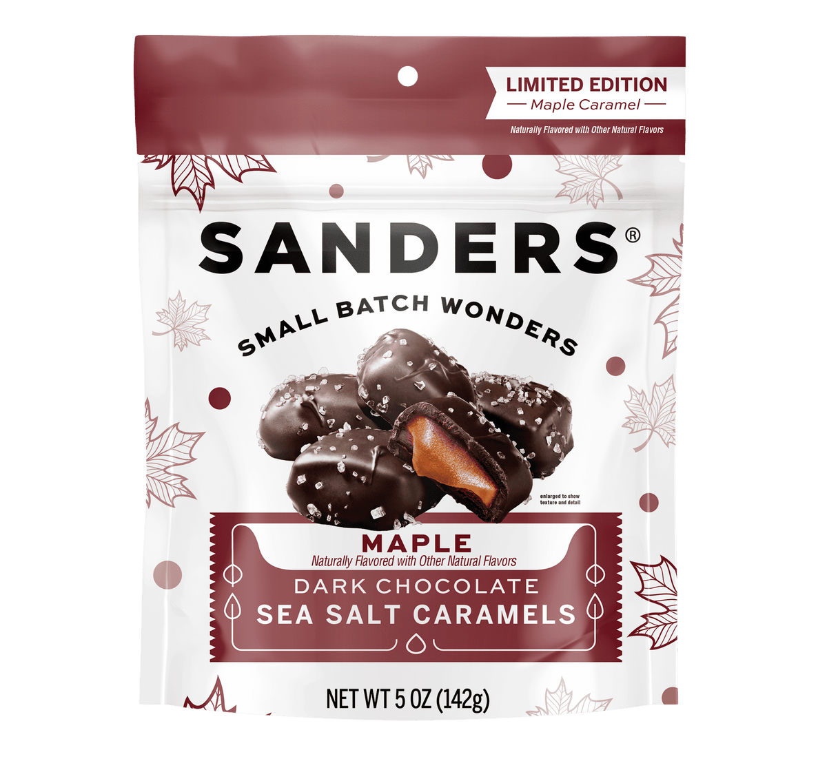 Sanders Dark Chocolate Covered Maple Flavored Sea Salt Caramels, 5 oz Bag