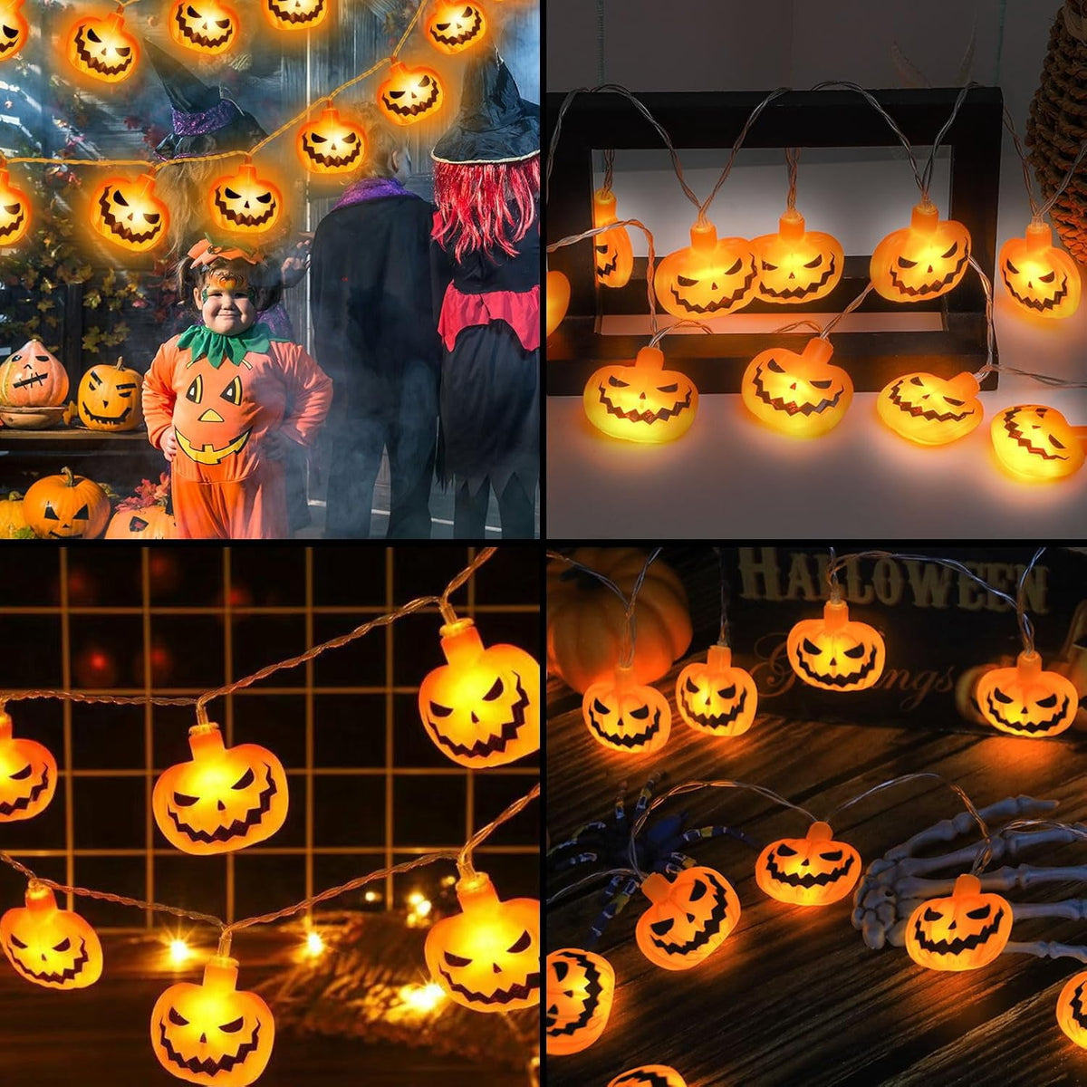 Qoosea Halloween Pumpkin String Lights, 20 LED 10.5ft 8 Modes Waterproof Orange Halloween Decorations Outdoor Indoor Bedroom Camper Party Decor
