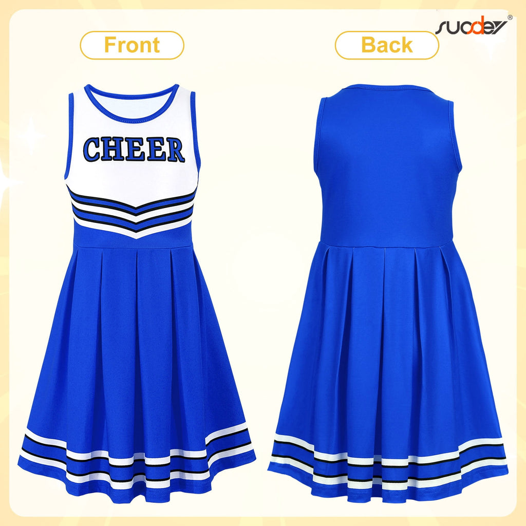 SUOSDEY Girls Cheerleader Costume Outfit Set,Kids Sleeveless Cheerleading Uniform for Party Birthday Halloween