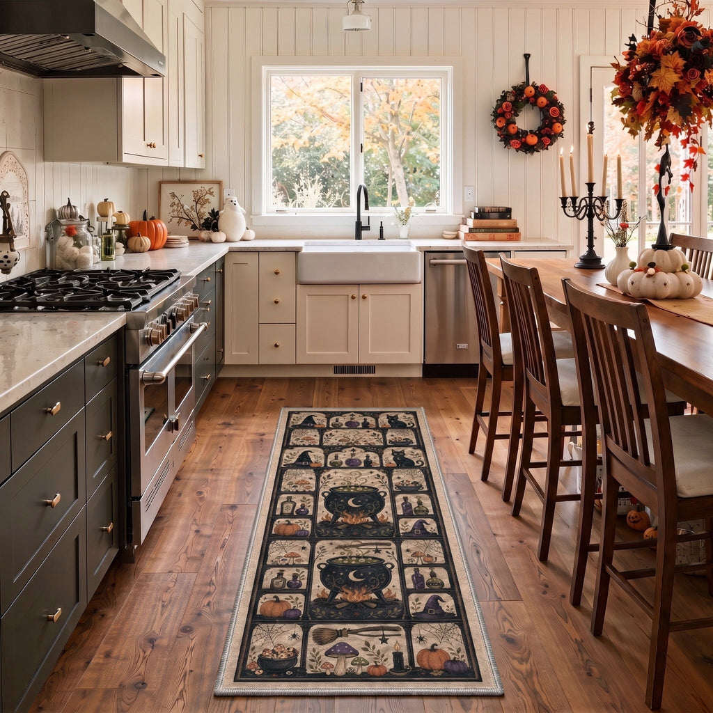 GENIMO 5'x7' Halloween Area Rug for Living Room, Washable Non Slip Soft Farmhouse Pumpkin Indoor Rug for Bedroom Dining Room Home Office, Vintage Sepia