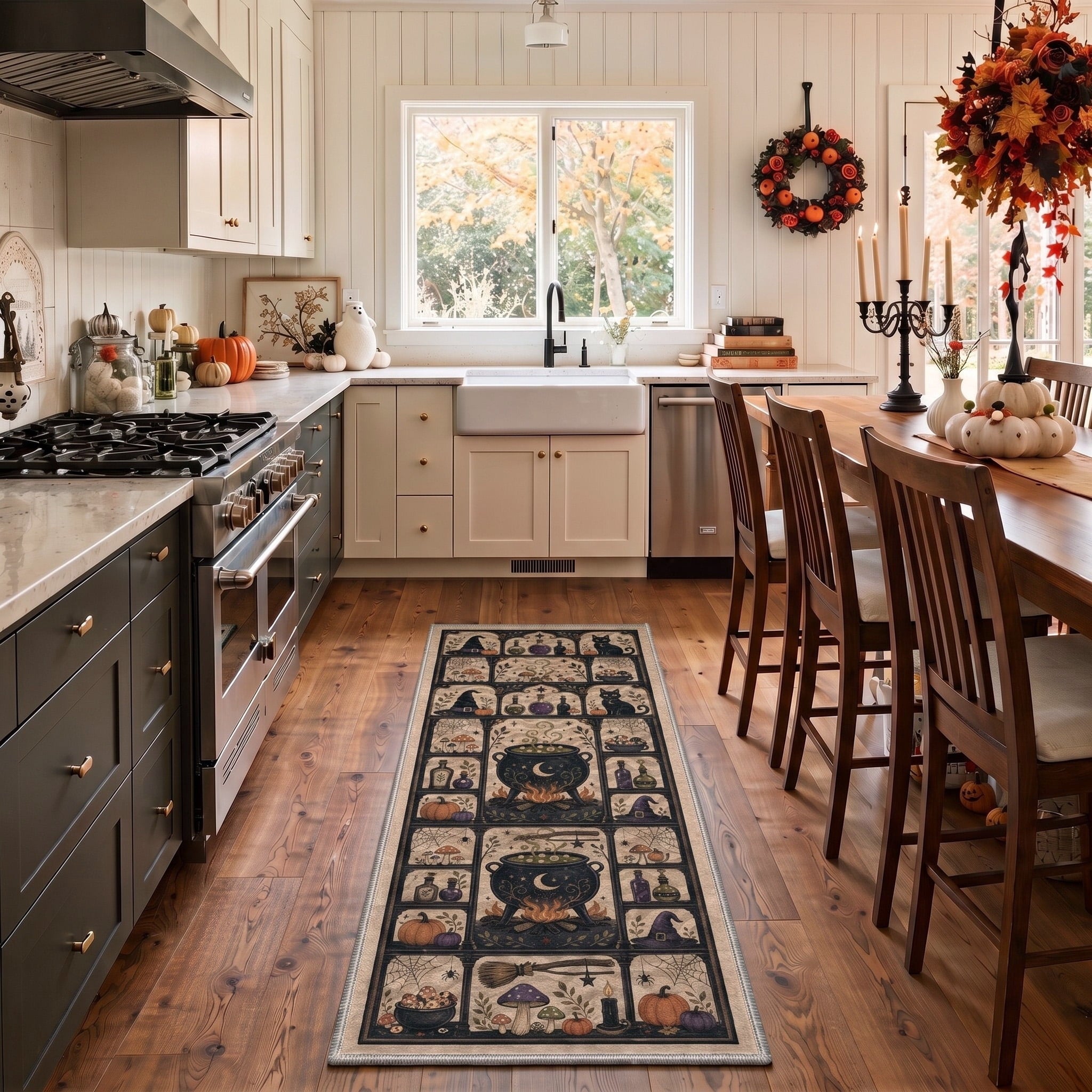 GENIMO 5'x7' Halloween Area Rug for Living Room, Washable Non Slip Soft Farmhouse Pumpkin Indoor Rug for Bedroom Dining Room Home Office, Vintage Sepia