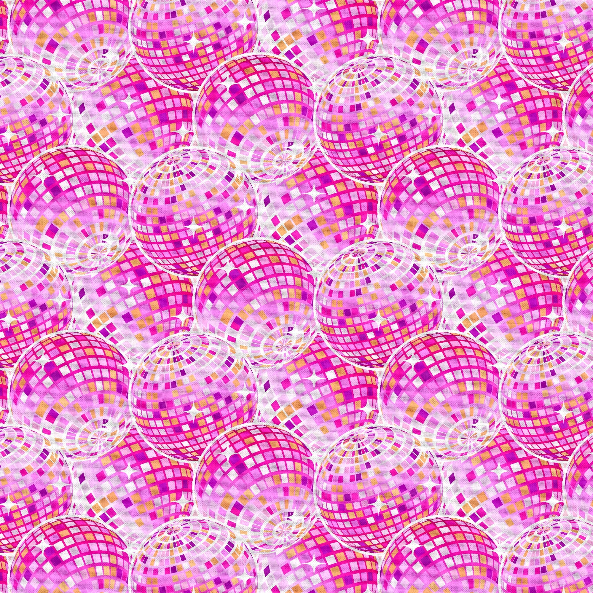 Half Yard 100% Cotton Disco Ball, Pink, 42" Wide for Sewing & Crafting by Fabric Editions