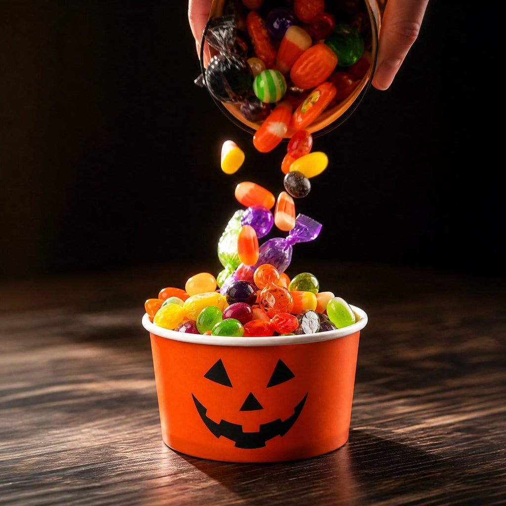 50Pcs Halloween Treat Snack Cups Ghost Pumpkin Face Pattern Disposable Paper Bowls 9oz Orange Black Paper Cups Dessert Ice Cream Bowls for Trick or Treat Halloween Movie Party Favor Supplies, 2 Style
