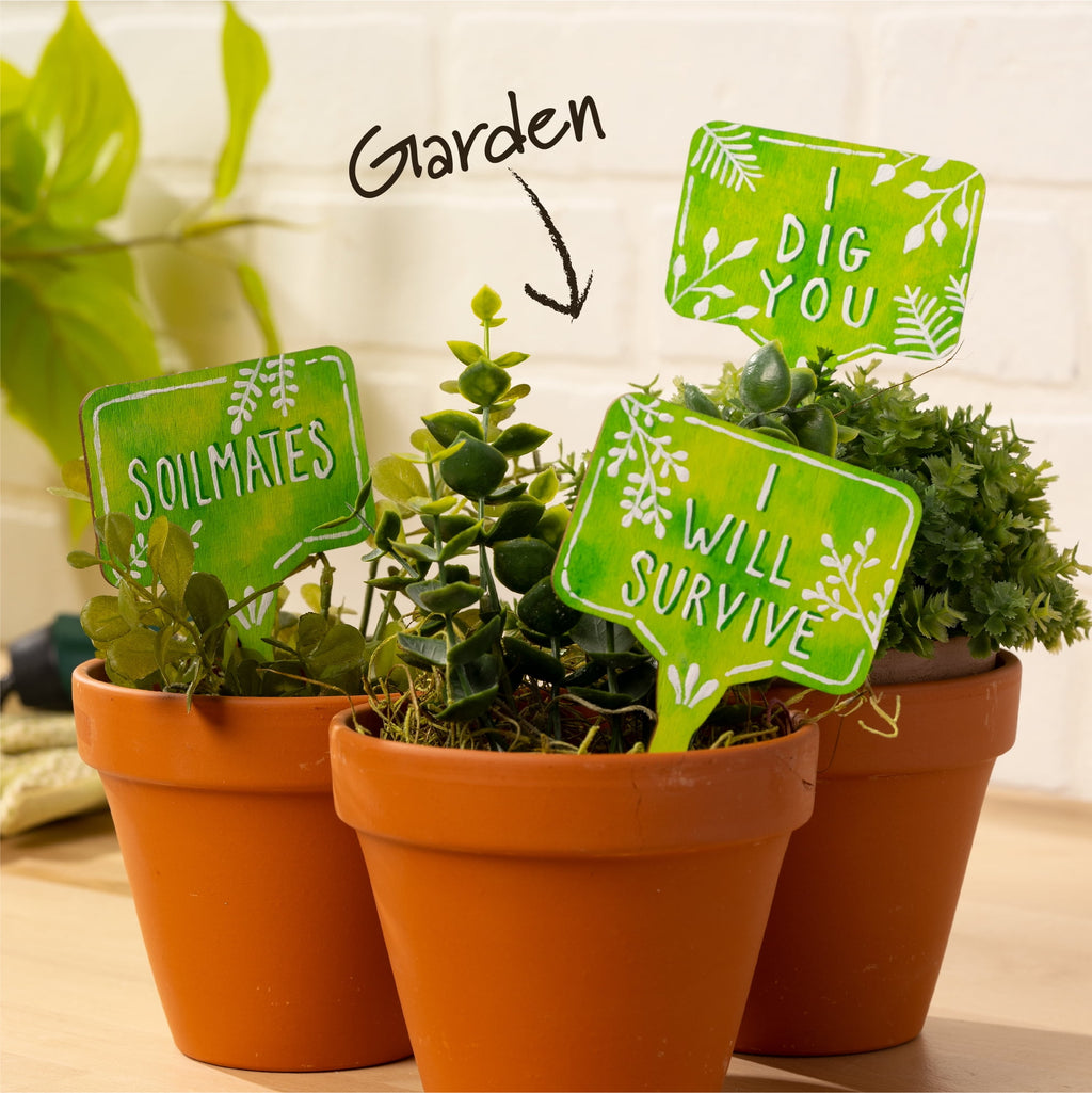 Plaid Decorative Wood Surfaces Plant Pokes, 12 Pieces - Customizable Garden Stakes