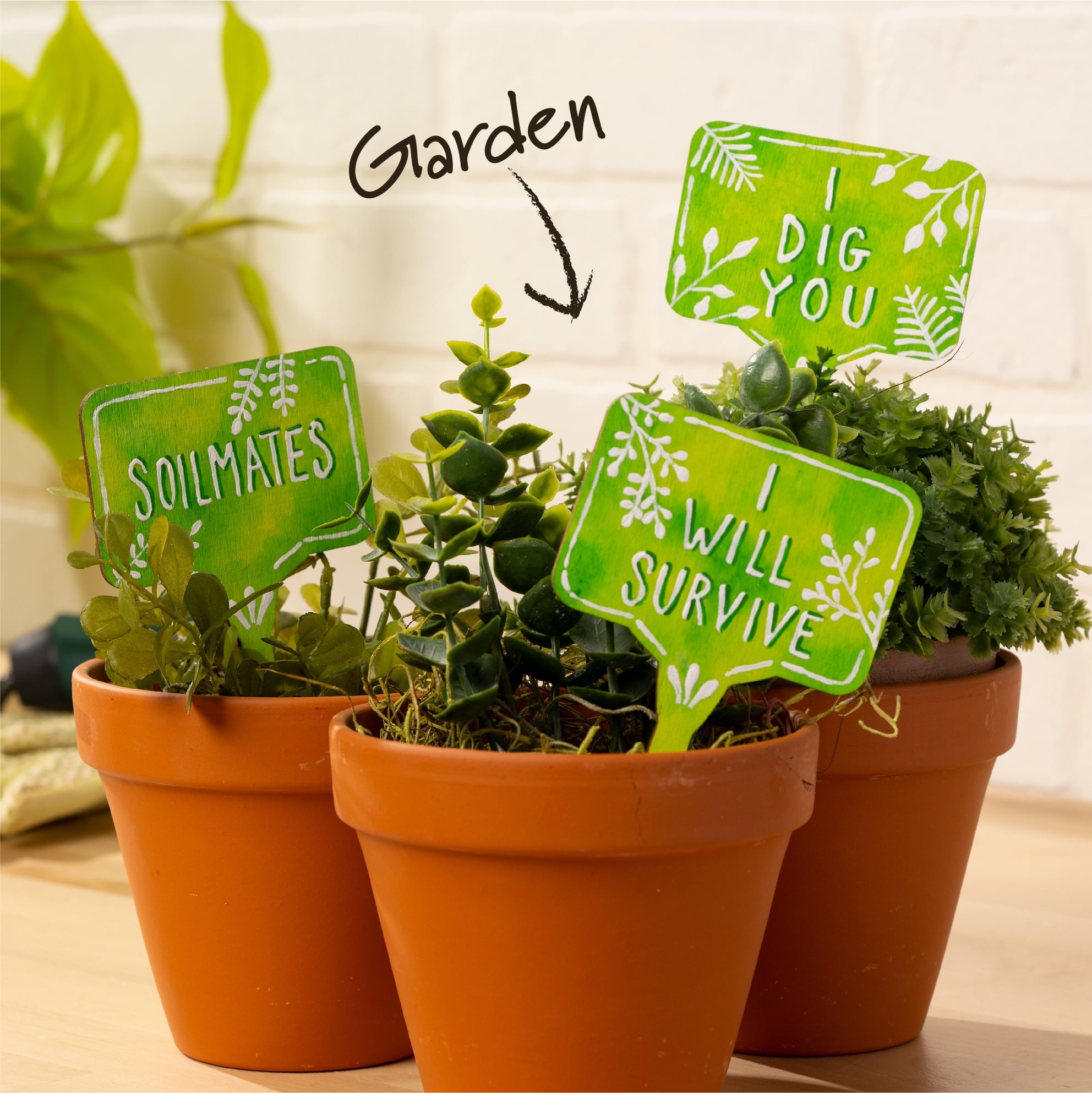 Plaid Decorative Wood Surfaces Plant Pokes, 12 Pieces - Customizable Garden Stakes
