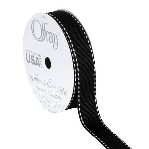 (3 pack) Offray Ribbon, Black and White 5/8 inch Grosgrain Polyester Ribbon, 9 feet