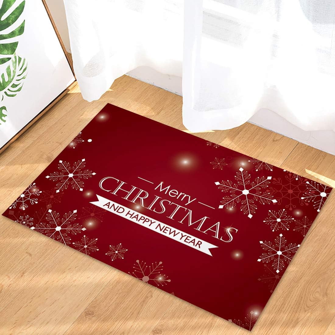 Christmas Snowman Trees Entrance Door Mat, Red Plaid Low Profile Tradition Christmas Decor Welcome Doormat, Non-Slip Carpet Rugs Floor Mat Decorative for Home/Bathroom/Kitchen - 20"x31.5"
