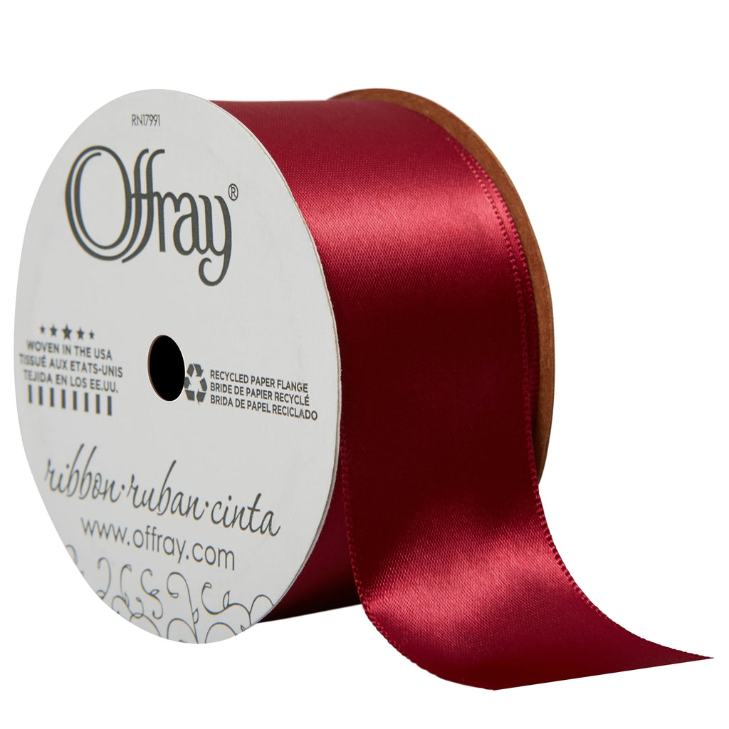 (2 pack) Offray Ribbon, Red 1 1/2 inch Double Face Satin Polyester Ribbon, 12 feet