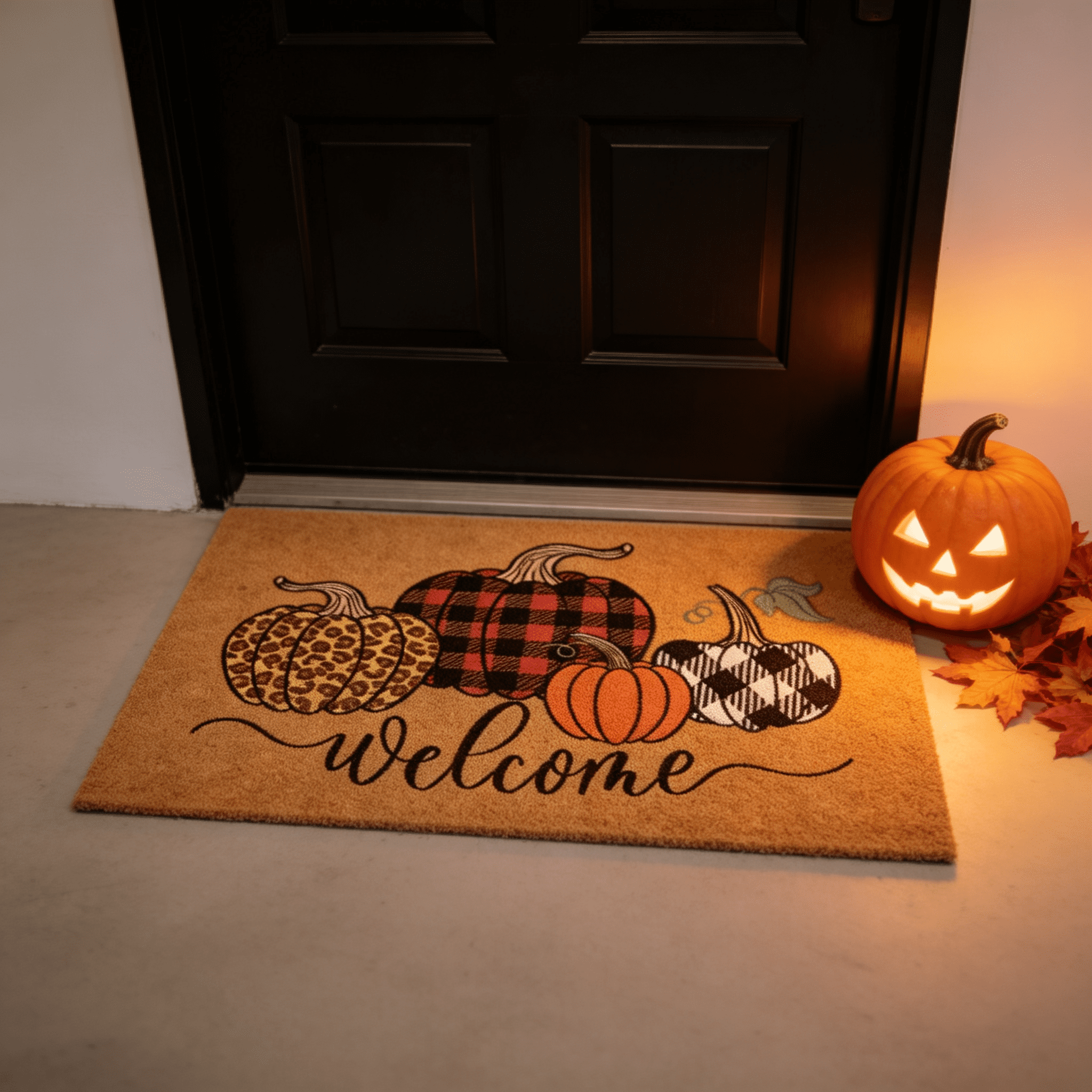 Halloween Pumpkin Welcome Door Mat, Funny Durable Non Slip Decorative Rugs for Bathroom Bedroom Kitchen Front Door
