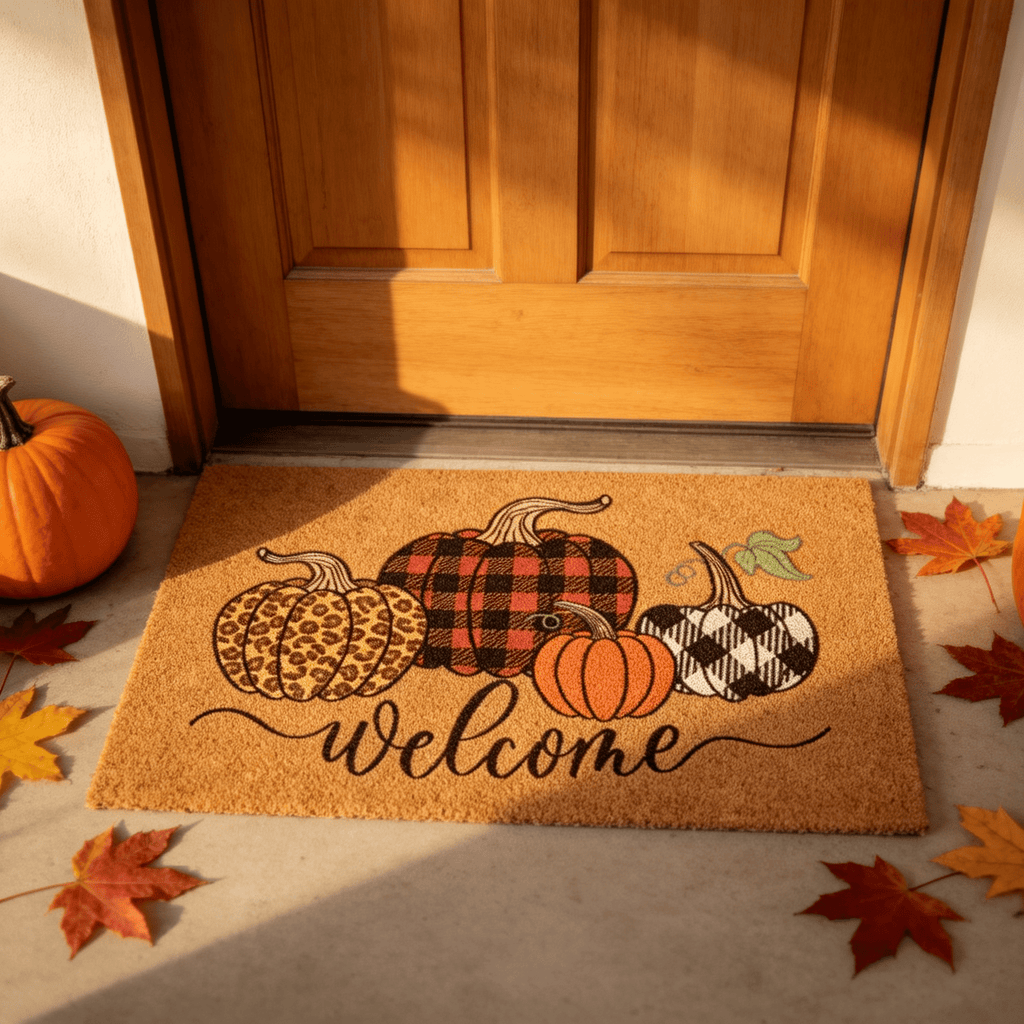 Halloween Pumpkin Welcome Door Mat, Funny Durable Non Slip Decorative Rugs for Bathroom Bedroom Kitchen Front Door