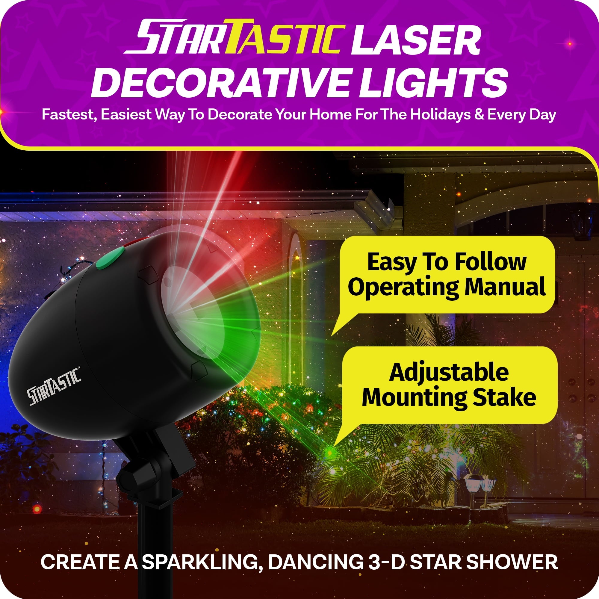 Startastic Laser Projector Lights Outdoor Indoor Holiday Star Lights for Halloween Christmas New Years Waterproof